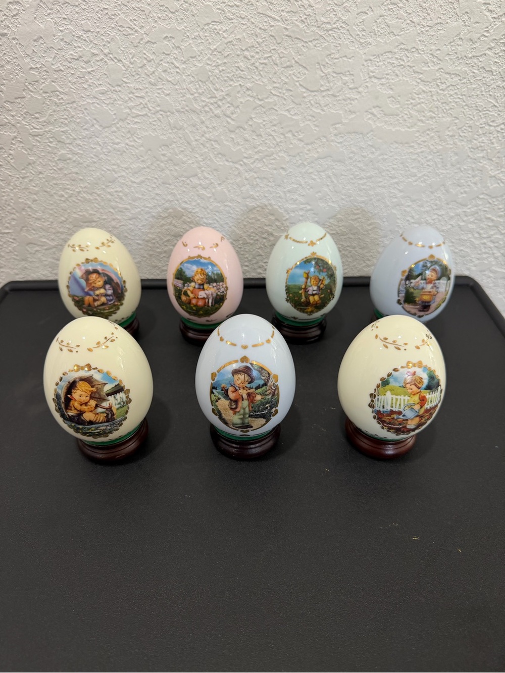 Set of 7 the M J Hummel Porcelian Egg Collection by The Danbury Mint.